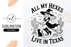 Texas Witch Flying With Black Cat Sublimation Design Product Image 1