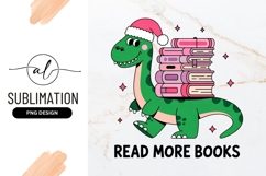 Dinosaur Santa Hat Reading Books Sublimation Png Product Image 1