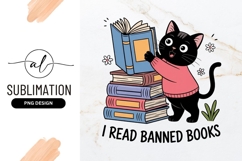 Black Cat Reads Banned Books Sublimation Png Product Image 1