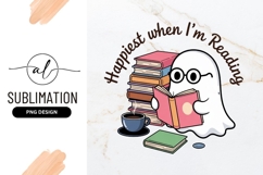 Ghost Reading Books With Coffee Sublimation Png Product Image 1