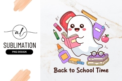 Cute Ghost Reading Back To School Sublimation Design Product Image 1