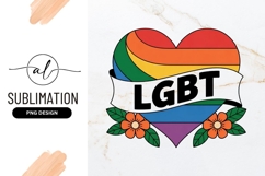 Colorful LGBT Heart With Flowers Sublimation Png Product Image 1