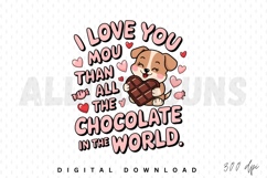 valentines day, puppy, dog, chocolate, heart, love, cartoon, cute, sweets, candy, kawaii, pink, vector, graphic, illustration, design, typography, text, lettering, message, quote, i love you, adorable, happy, valentine, cartoon dog, chocolate bar, chocola