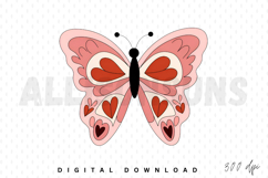 butterfly, retro, heart, hearts, valentine, valentines day, vector, illustration, vintage, seventies, 70s, pink, red, cute, love, pattern, wings, valentines, decor, decorative, greeting, card, invitation, spring, summer, design, graphic, clip art, clipart