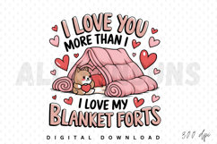 blanket fort, dog, puppy, hearts, valentines day, love, i love you, cute, kawaii, cartoon, illustration, graphic, design, pink, comfort, cozy, fun, playful, childlike, whimsical, handdrawn, vector, digital art, clipart, valentine, romantic, snuggle, blank