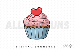 Sweet Cartoon Cupcake With Pink Frosting And A Red Heart Topping