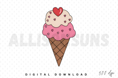 Cute Heart Decorated Ice Cream Cone Illustration On White Product Image 1