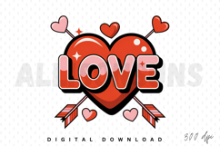 love, heart, valentines day, retro, arrow, design, graphic, element, illustration, cartoon, pink, red, vector, clip art, cute, romantic, greeting, holiday, celebration, gift, valentine, symbol, badge, sticker, icon, 70s, 80s, groovy, vintage, love message