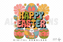 Retro Happy Easter Design With Bunny Eggs And Flowers Product Image 1
