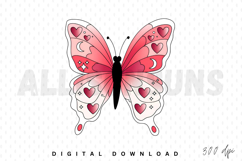 Pink Butterfly With Hearts Moons And Stars Illustration Product Image 1