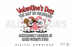 Cute Valentines Day Cat And Dog Awkwardly Staring Product Image 1