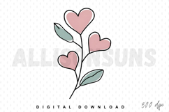 heart, hearts, flower, flowers, floral, plant, plants, leaf, leaves, valentine, valentines, day, love, wedding, marriage, branch, branches, pink, green, teal, spring, summer, design, illustration, minimalist, minimal, simple, line, art, drawing, doodle, v