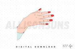 hand, woman, female, girl, finger, skin, nail, manicure, red, elegant, fashion, style, beauty, cosmetic, glamour, care, clean, isolated, white, illustration, vector, graphic, art, drawing, minimalist, modern, cartoon, outline, line art, design, palm, gest