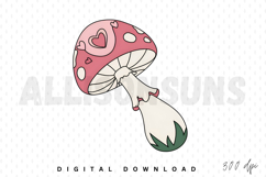mushroom, cartoon, cute, heart, pink, white, spots, vector, illustration, fungi, toadstool, botanical, fairytale, whimsical, nature, design element, clipart, graphic, isolated, drawing, sticker, kawaii, magical, fantasy, fungus