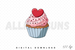 cupcake, heart, topping, pink, red, white, sprinkles, dessert, sweet, treat, valentines day, love, bakery, pastry, cartoon, illustration, vector, graphic, design, clip art, cute, festive, celebration, holiday, baked good, confectionery, frosting, icing, b