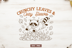Crunchy Leaves and Cozy Sleeves SVG PNG, Funny Fall Raccoon Product Image 1