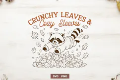 Crunchy Leaves and Cozy Sleeves SVG PNG, Funny Fall Raccoon Product Image 1