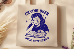 Crying Over Book Boyfriends SVG PNG, Funny Book Lover Desig Product Image 3