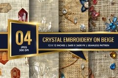 Crystal Embroidery on Beige Jute Digital Paper Product Image 1