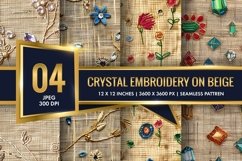 Crystal Embroidery on Beige Jute Digital Paper Product Image 1