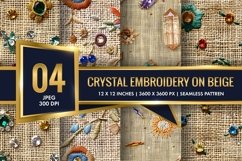 Crystal Embroidery on Beige Jute Digital Paper Product Image 1
