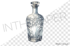 Traditional French style etched crystal empty bottle PNG art Product Image 1