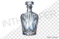 Medieval style engraved oval crystal empty bottle PNG art Product Image 1