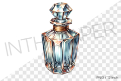 Geometric square crystal empty bottle with golden collar PNG Product Image 1