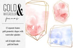12 Gold Crystal Frames with Watercolor Paint Splashes - PNG Product Image 2
