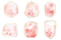 12 Gold Crystal Frames with Watercolor Paint Splashes - PNG Product Image 3