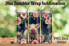 Flowers Pig 20oz Tumbler PNG, Pig with Flowers Tumbler PNG Product Image 1