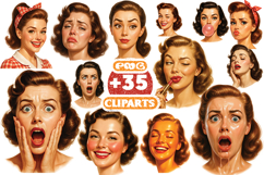 Retro Funny Pinup Girls Face PNG | Vintage Woman Clipart | Product Image 1