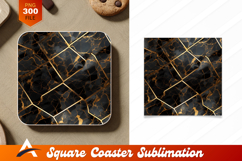 Gold Grid Black Marble Coaster Design Abstract Product Image 1