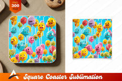 Colorful Candy Lollipops With Funny Faces Coaster Design