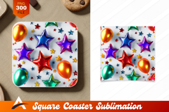 Colorful Balloons And Star Party Coaster Design