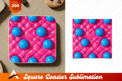 Pink Quilted Background With Blue Ball Coaster Design Product Image 1