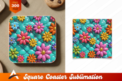 Colorful Flowers On Tufted Background Coaster Design