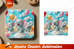 Cute Elephant Balloons Pastel Baby Coaster Design