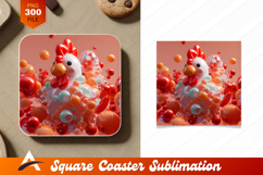 Abstract Rooster With Floating Spheres Coaster Design