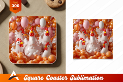 Cartoon Chickens Surrounded By Pastel Balloons Coaster 