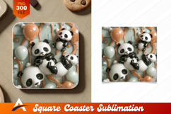 Panda Friends Celebrate With Balloons Coaster Design