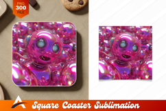Pink Metal Robot Head In Crowd Scene Coaster Design
