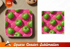 Green Apples On Pink Quilted Coaster Design