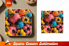 Glossy Colorful Flowers With Bees And Bubbles