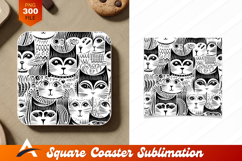 Black And White Cat Faces Pattern Art