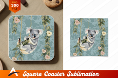 Playful Koala Swinging Vintage Floral Coaster Designs Product Image 1
