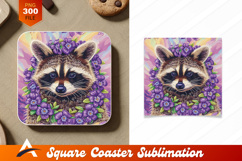 Raccoon Portrait With Purple Flower Wreath Art Product Image 1