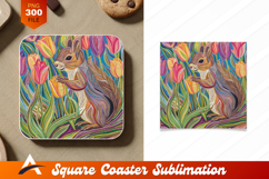 Squirrel Amidst Colorful Tulips Coaster Designs Product Image 1