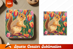 Stylized Squirrel Among Tulips Coaster Designs Element Product Image 1