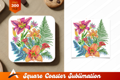 Floral Illustration Lilies Ferns Coaster Designs Element